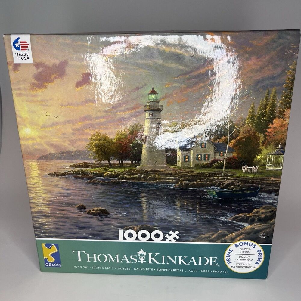 Ceaco Thomas Kinkade 1000 Piece Jigsaw Puzzle Lighthouse With Bonus Poster